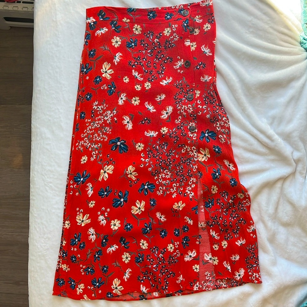 H&M Orange floral midi skirt